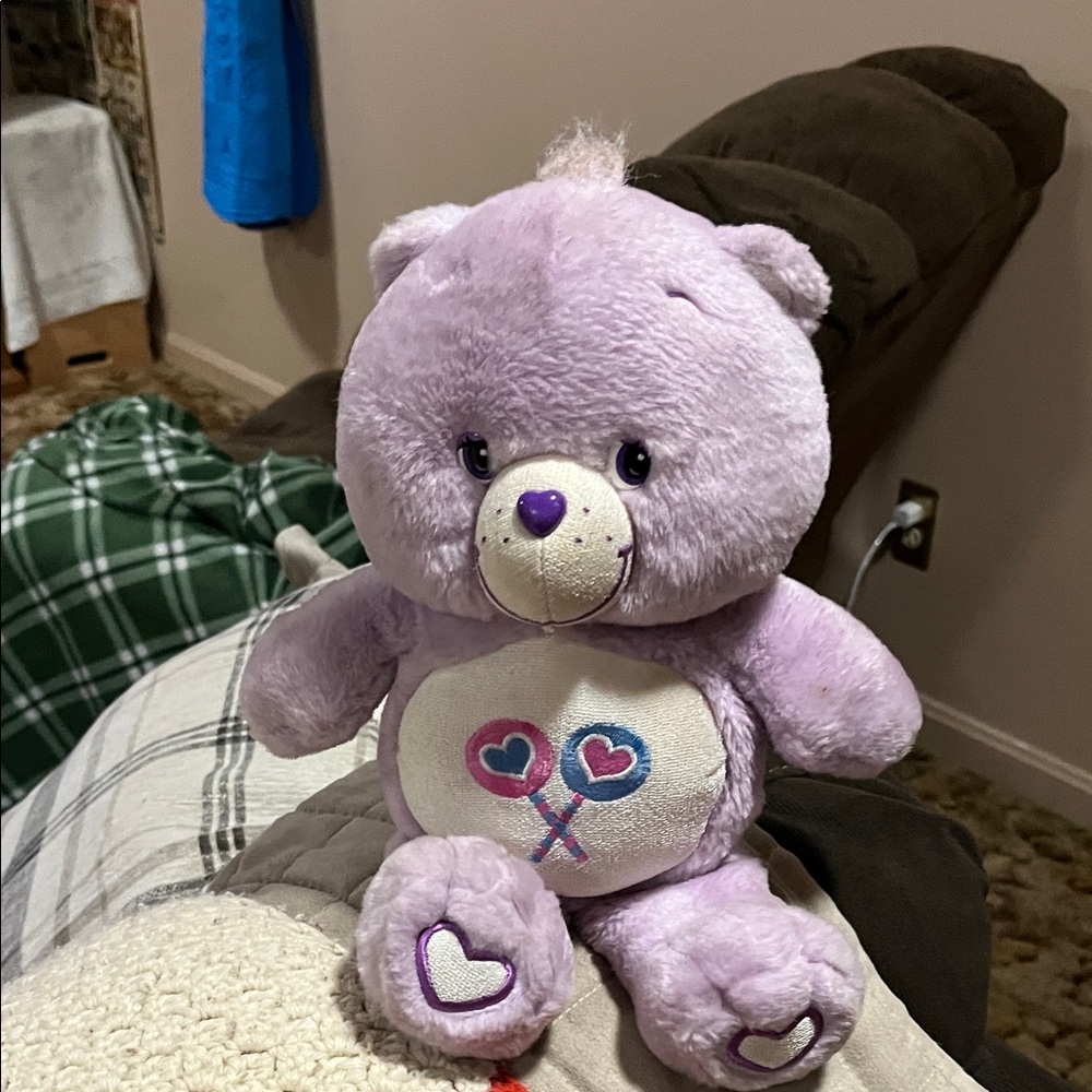 Care Bears  vintage Lavender Plush with Heart and Lollipop Design